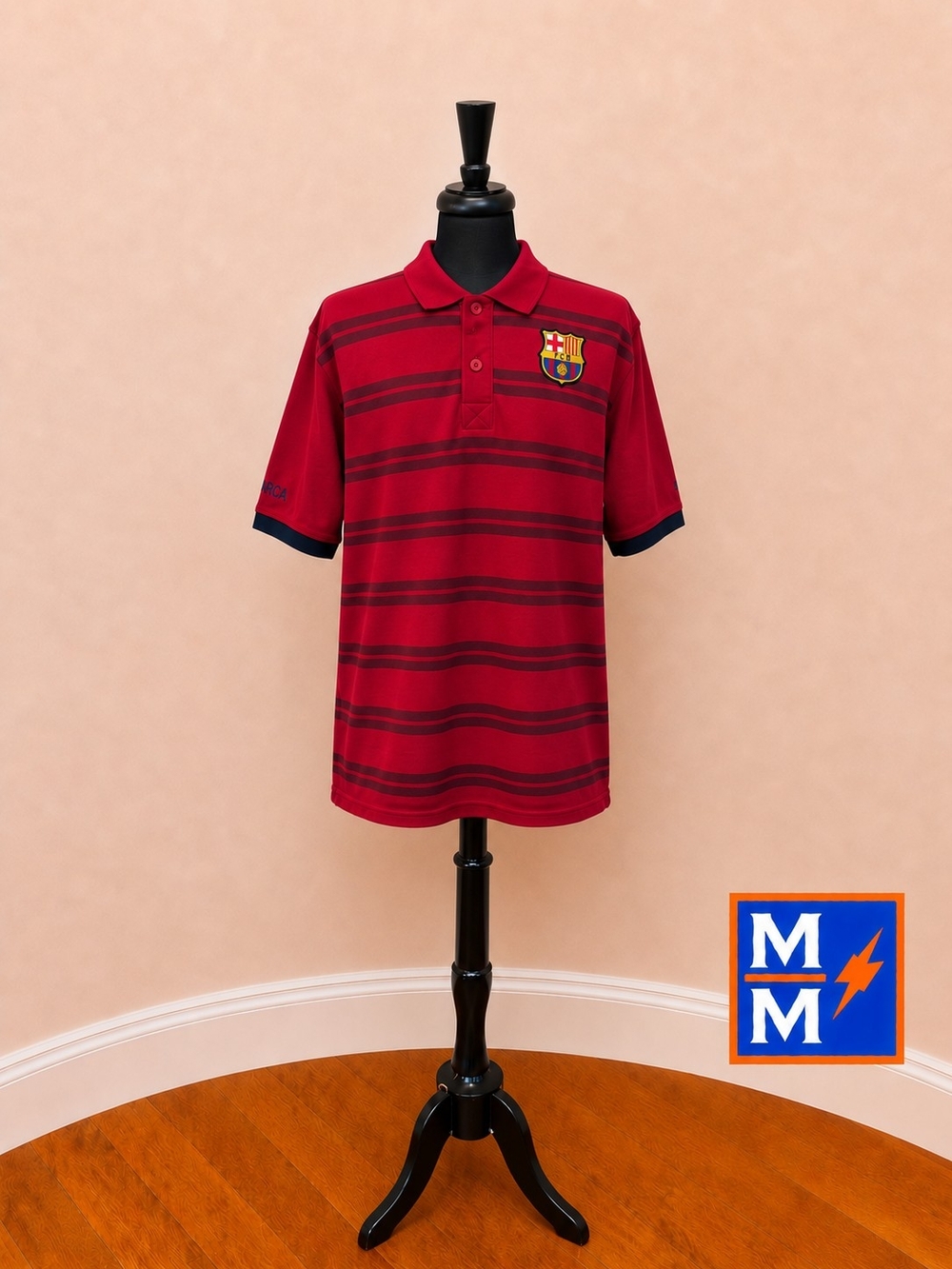 FC Barcelona Polo Shirt XL Red Striped Barça Soccer Football Crest